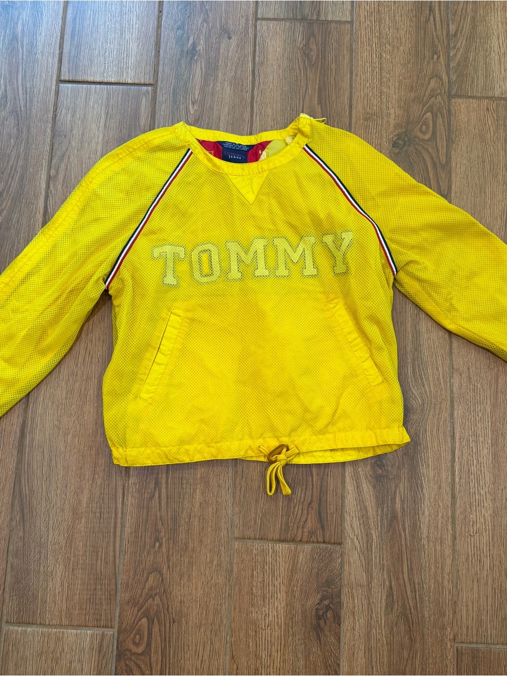 Vintage Tommy Hilfiger girl jeans Bright Yellow 'TOMMY' Pullover mesh jacket / m